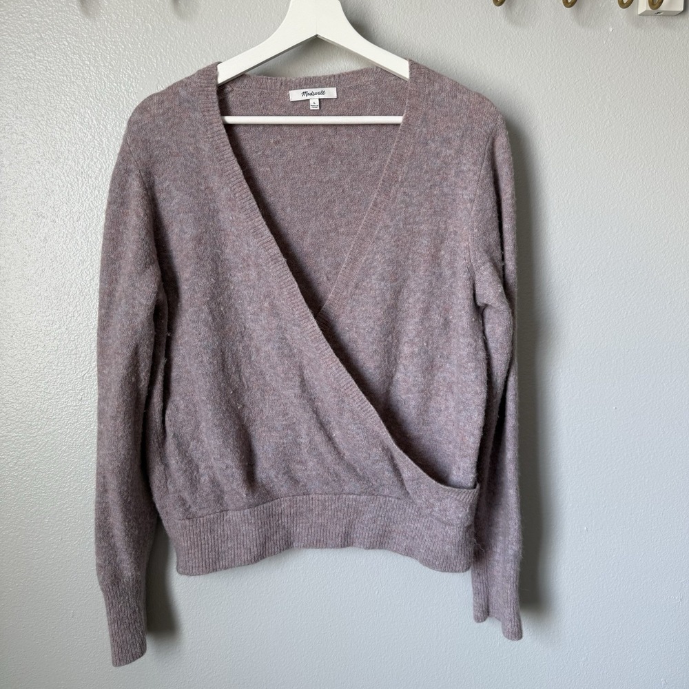 Madwell Women's Wrapfront Pullover Sweater Large Cozy Long Sleeve Pink Purple
